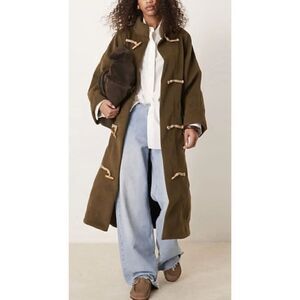 New Free People Women’s Alma Longline Duffle Toggle Coat Beech(Olive) Size XS